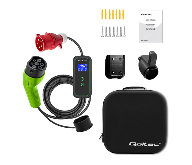 Qoltec Mobilna ładowarka EV z regulacją 2w1 Typ2 (11kW, 3 fazy, 5m) - 1483425 - zdjęcie 6